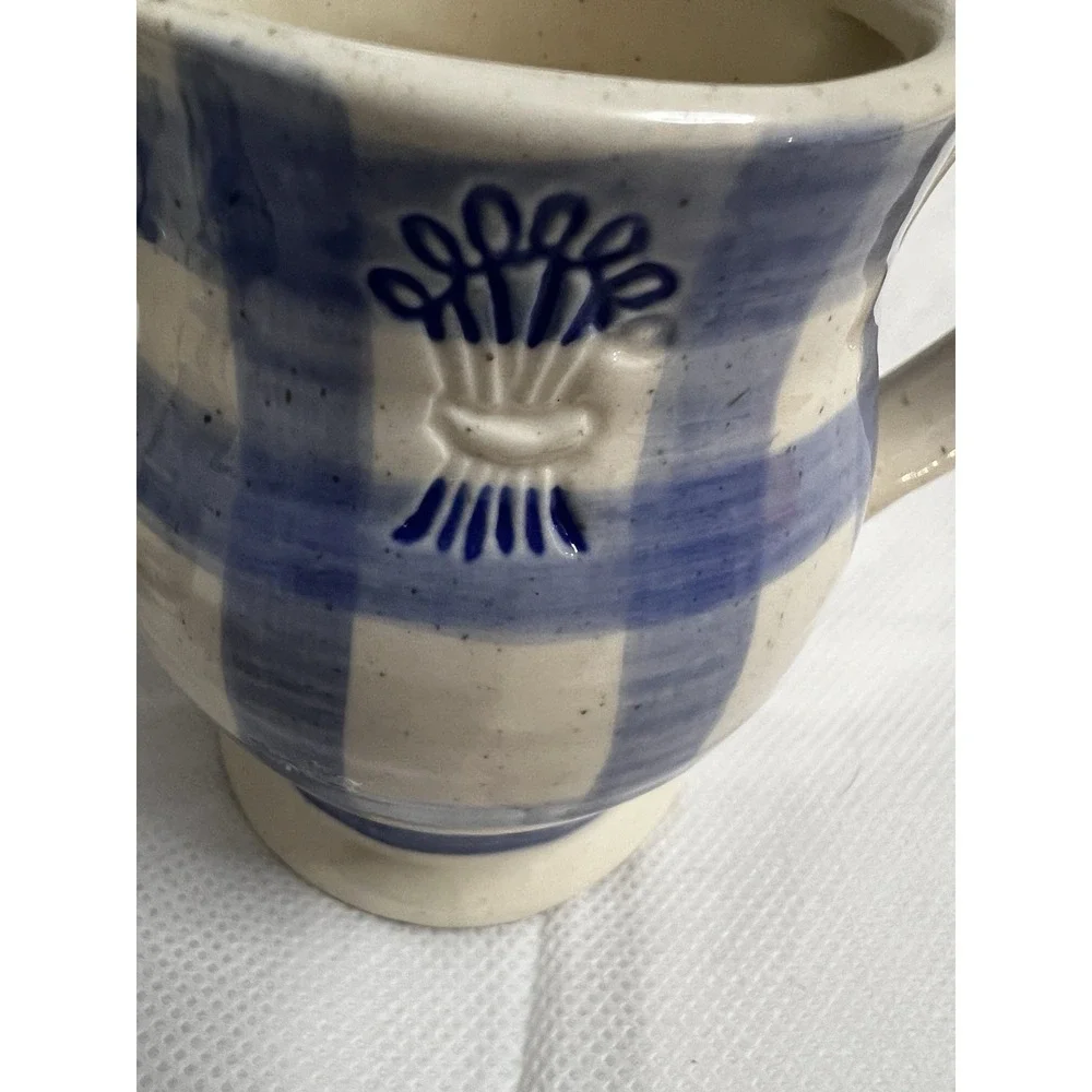 Vtg Cottagecore Blue Gingham Stoneware Cream Sugar Country Farmhouse Decor